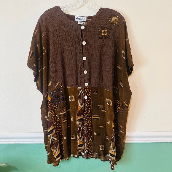 BeBop Earthy Tone Patterned Blouse - Picture 1 of 5